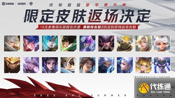 王者荣耀6月17日返场投票结果是什么？2022夏季赛18款限定返场皮肤榜单[多图]图片1