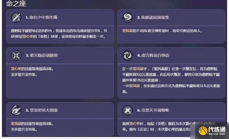 《原神》鹿野苑平藏技能效果一览