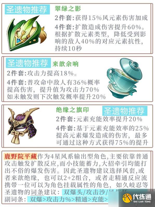 《原神》鹿野院平藏武器及圣遗物搭配攻略