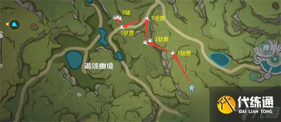 《原神》须弥地图兽肉速刷路线图