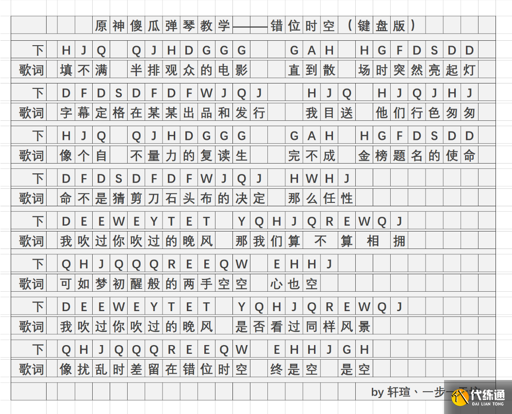原神错位时空琴谱