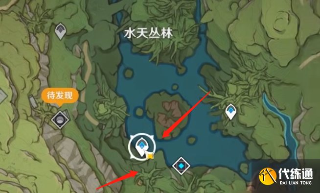 1、完成两个前置任务之后，前往下图的锚点位置，如下图所示，在水天丛林湖北的位置如下图所示。.png