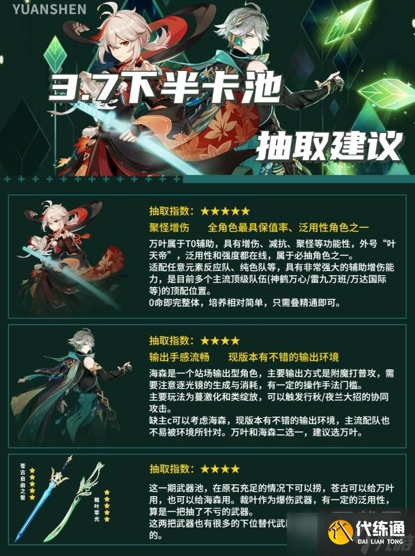 原神3.7下半角色培養及抽取攻略