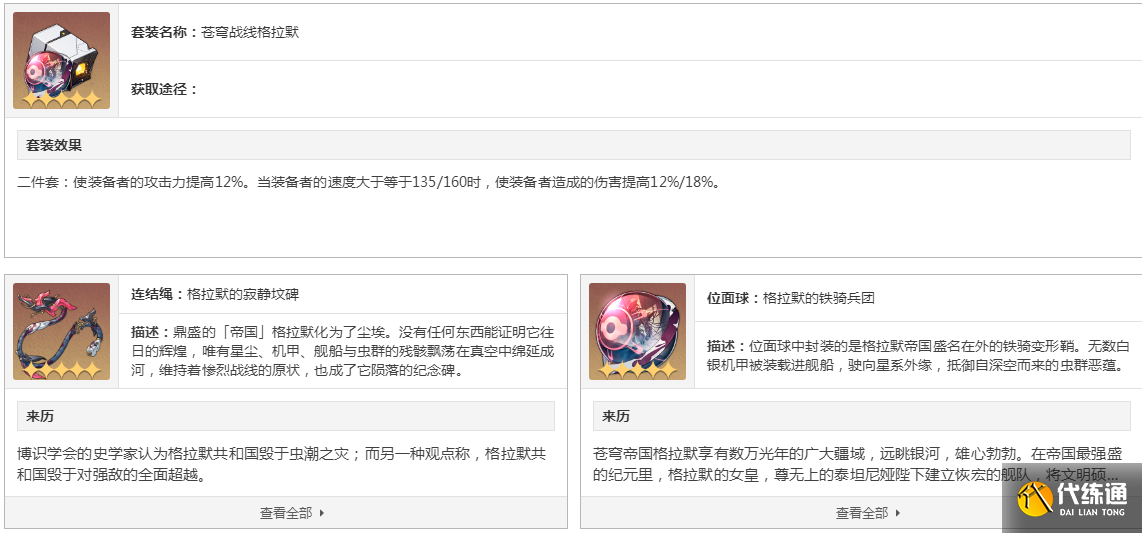 崩壞星穹鐵道蒼穹戰線格拉默套裝屬性一覽