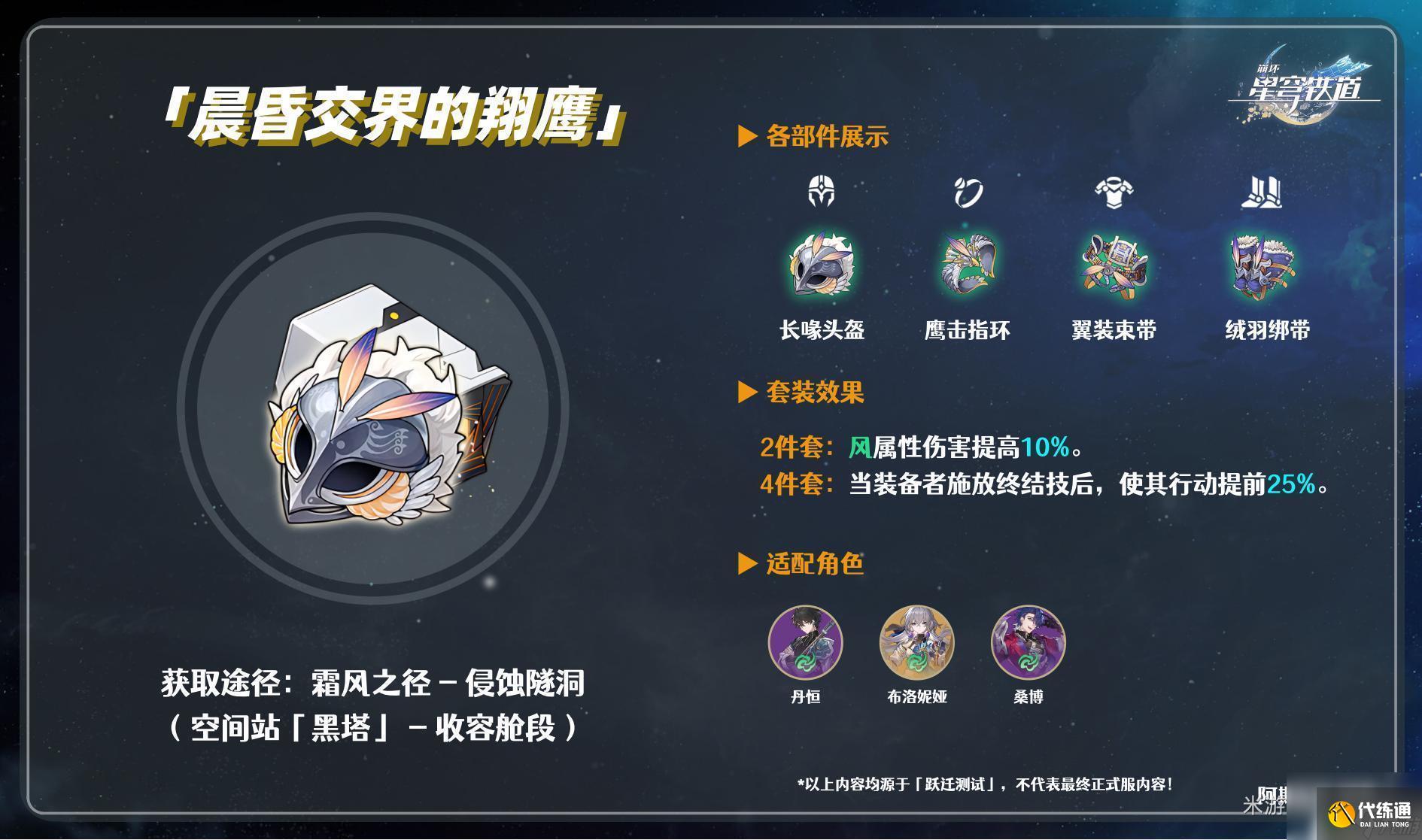 崩坏星穹铁道晨昏交界的翔鹰套装在哪获得 崩坏星穹铁道遗器晨昏交界的翔鹰如何获得最快