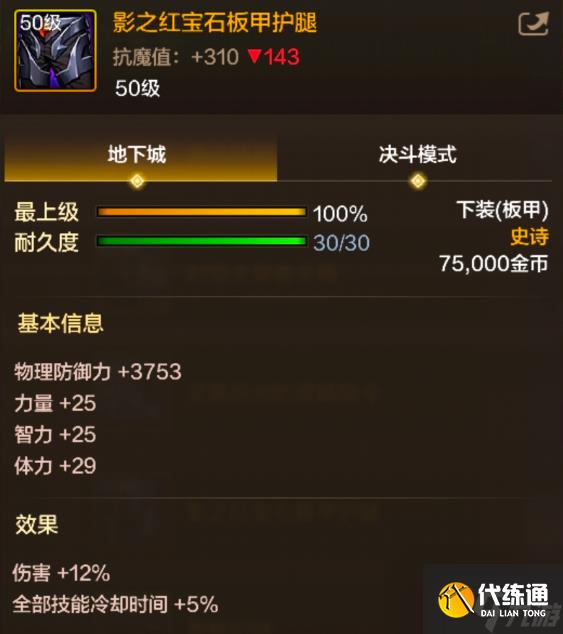 地下城與勇士起源影之紅寶石板甲護腿圖鑒