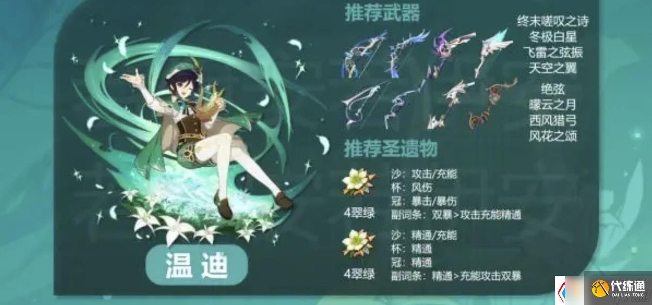 原神温迪圣遗物推荐-原神温迪武器推荐排行