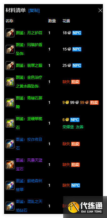 魔兽世界wlk珠宝1-450升级材料需要什么