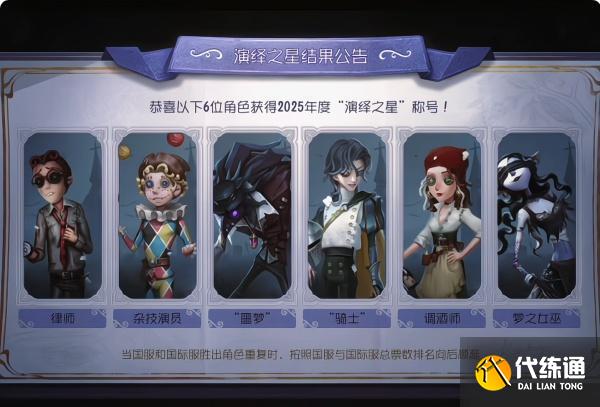 第五人格2025演绎之星投票结果是什么